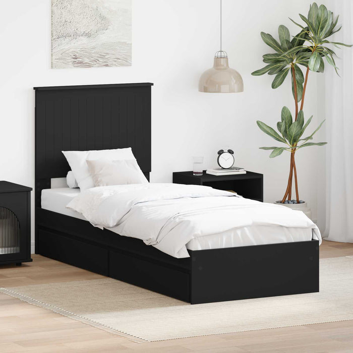 Pat cu storage cu headboard Negru 75 x 190 cm Lemn compozit - WALTI WALTI