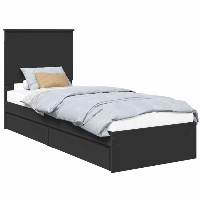 Pat cu storage cu headboard Negru 75 x 190 cm Lemn compozit - WALTI WALTI