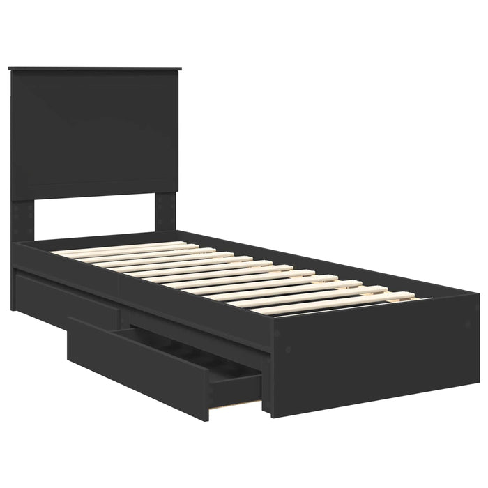 Pat cu storage cu headboard Negru 75 x 190 cm Lemn compozit - WALTI WALTI