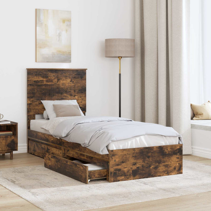 Pat cu storage Stejar fumuriu 75 x 190 cm Lemn compozit - WALTI WALTI