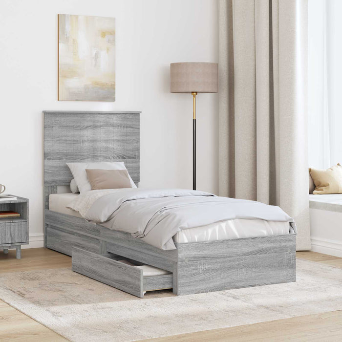 Pat cu storage cu sertar Gri Sonoma 75 x 190 cm Lemn compozit - WALTI WALTI