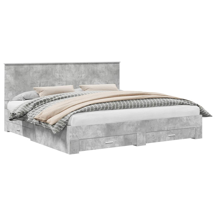 Cadru de pat cu sertar Gri din beton 200 x 200 cm Lemn compozit - WALTI WALTI