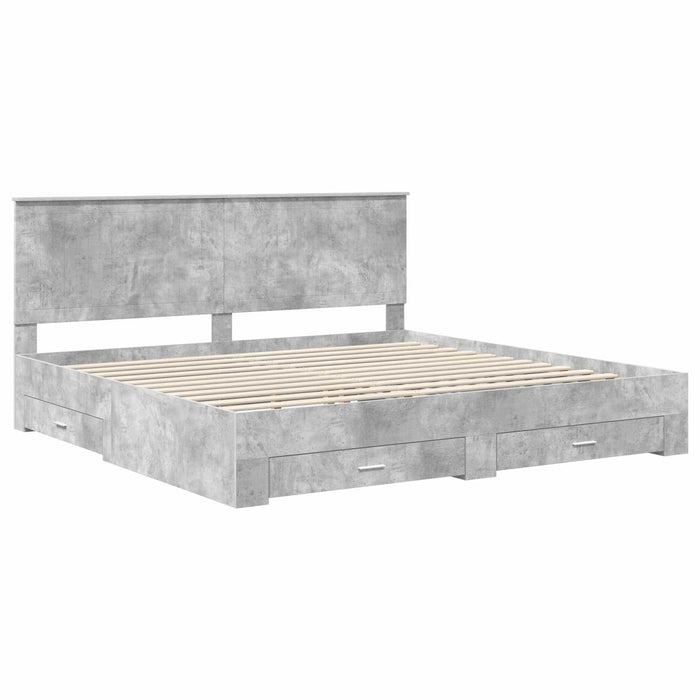 Cadru de pat cu sertar Gri din beton 200 x 200 cm Lemn compozit - WALTI WALTI