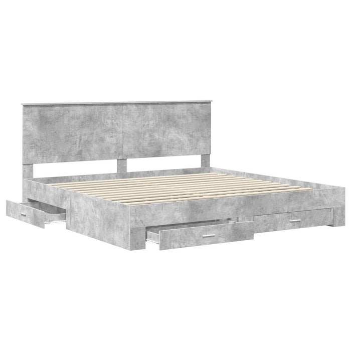 Cadru de pat cu sertar Gri din beton 200 x 200 cm Lemn compozit - WALTI WALTI