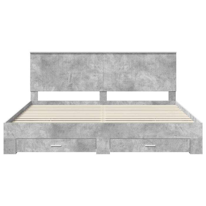 Cadru de pat cu sertar Gri din beton 200 x 200 cm Lemn compozit - WALTI WALTI