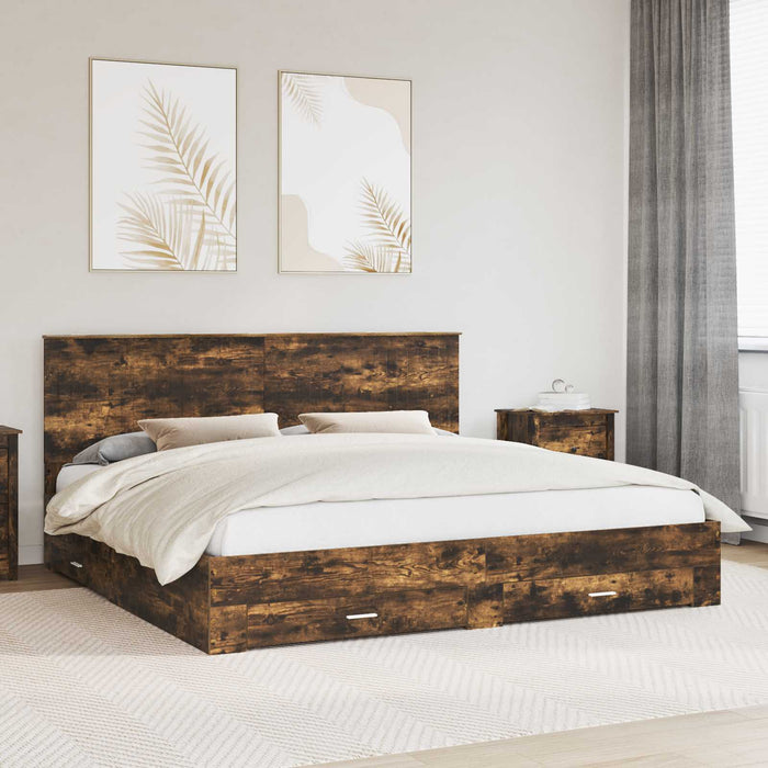 Cadru de pat Stejar fumuriu 200 x 200 cm Lemn compozit - WALTI WALTI