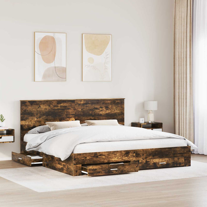 Cadru de pat Stejar fumuriu 200 x 200 cm Lemn compozit - WALTI WALTI