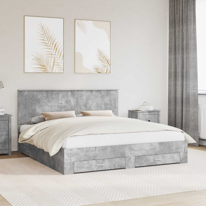 Cadru de pat cu sertar Gri din beton 180 x 200 cm Lemn compozit - WALTI WALTI