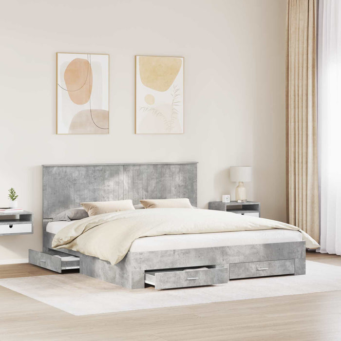 Cadru de pat cu sertar Gri din beton 180 x 200 cm Lemn compozit - WALTI WALTI