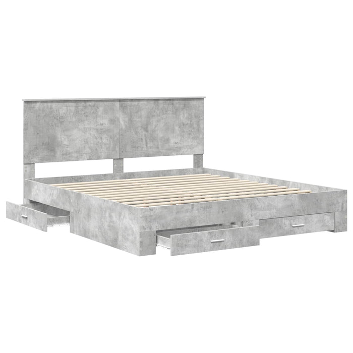 Cadru de pat cu sertar Gri din beton 180 x 200 cm Lemn compozit - WALTI WALTI