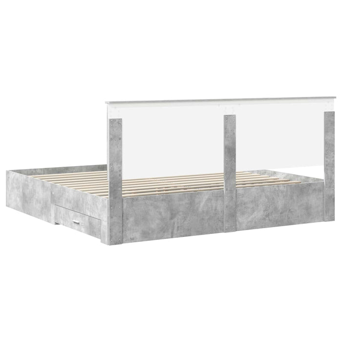Cadru de pat cu sertar Gri din beton 180 x 200 cm Lemn compozit - WALTI WALTI