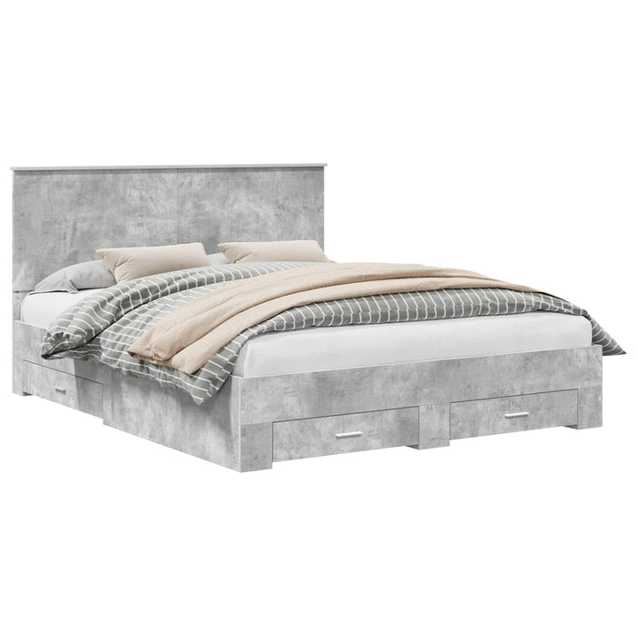 Cadru de pat cu sertar Gri din beton 160 x 200 cm Lemn compozit - WALTI WALTI