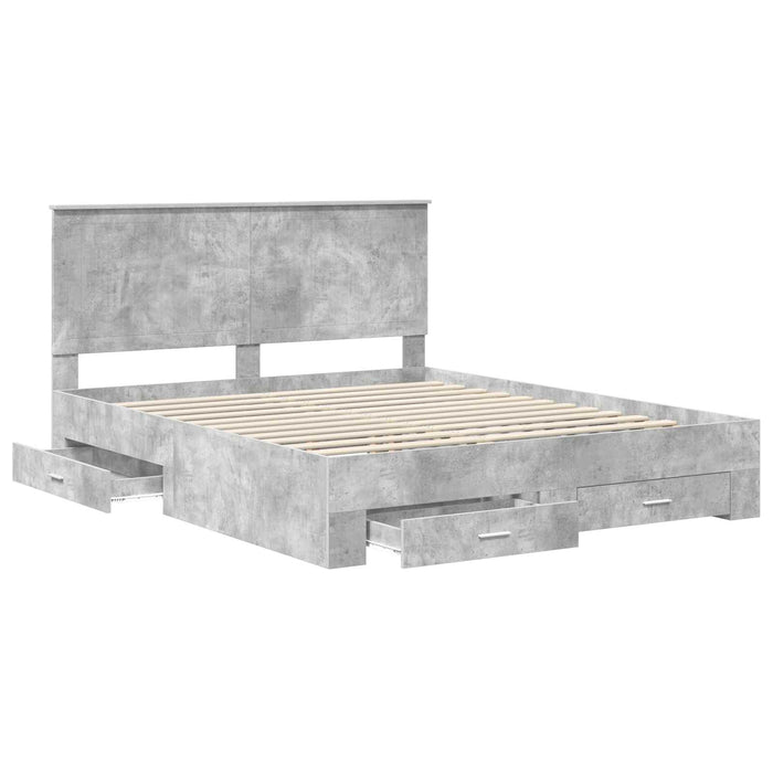 Cadru de pat cu sertar Gri din beton 160 x 200 cm Lemn compozit - WALTI WALTI