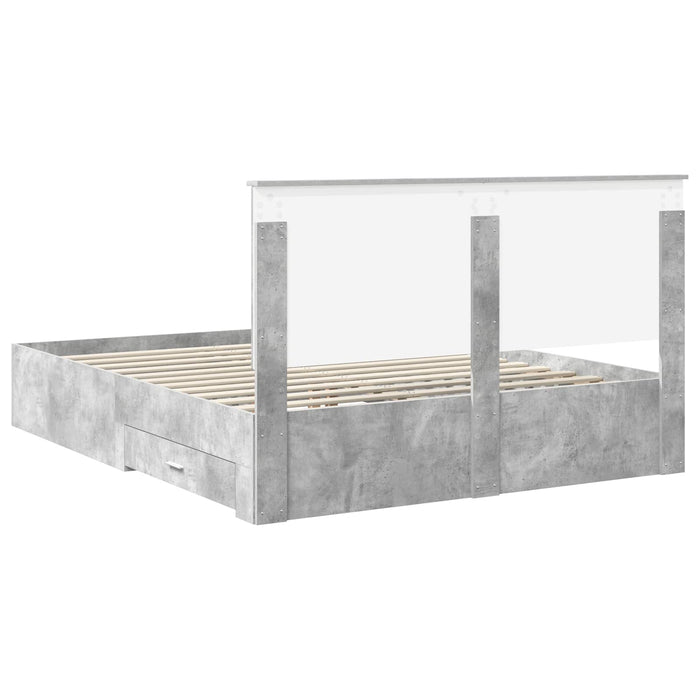 Cadru de pat cu sertar Gri din beton 160 x 200 cm Lemn compozit - WALTI WALTI