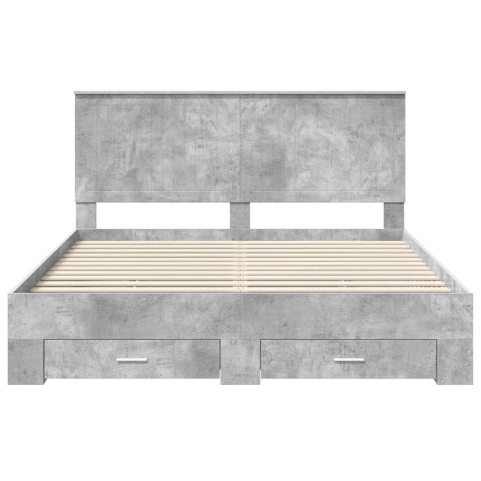 Cadru de pat cu sertar Gri din beton 160 x 200 cm Lemn compozit - WALTI WALTI