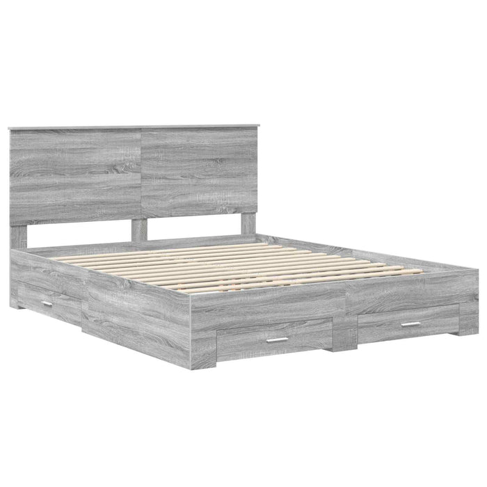 Cadru de pat cu headboard Gri Sonoma 160 x 200 cm Lemn compozit - WALTI WALTI