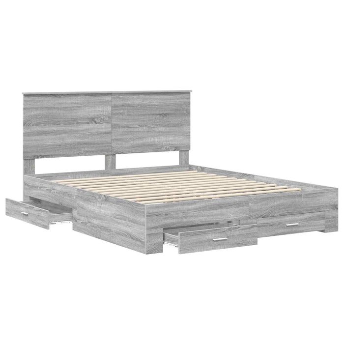 Cadru de pat cu headboard Gri Sonoma 160 x 200 cm Lemn compozit - WALTI WALTI
