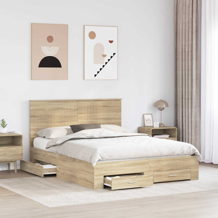 Cadru de pat cu sertar Stejar Sonoma 150 x 200 cm Lemn compozit - WALTI WALTI