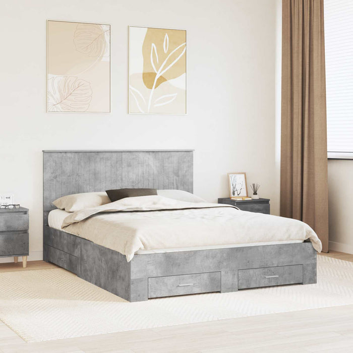 Cadru de pat cu sertar Gri din beton 150 x 200 cm Lemn compozit - WALTI WALTI