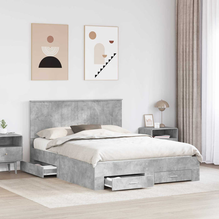 Cadru de pat cu sertar Gri din beton 150 x 200 cm Lemn compozit - WALTI WALTI