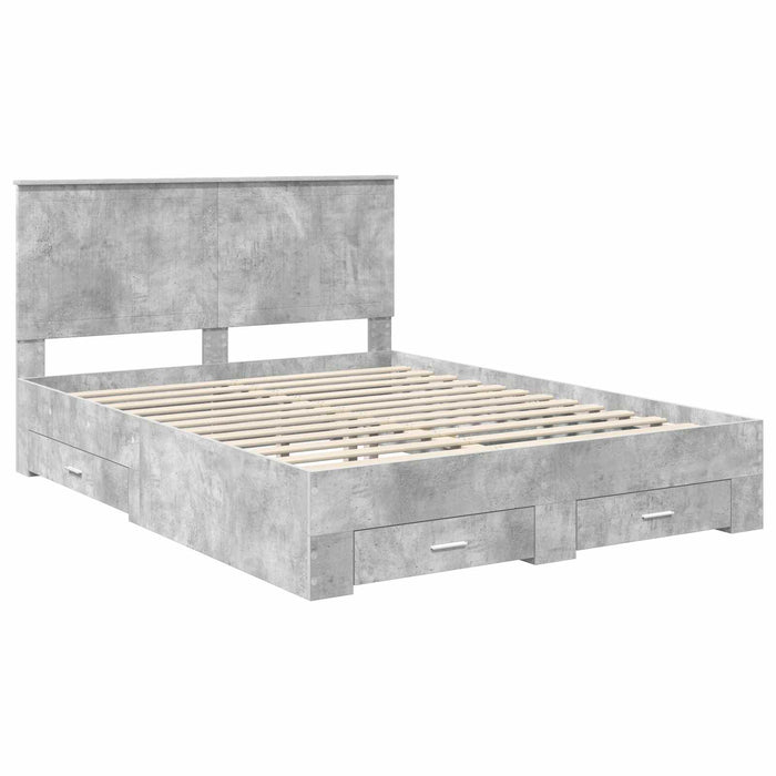 Cadru de pat cu sertar Gri din beton 150 x 200 cm Lemn compozit - WALTI WALTI