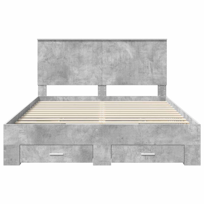 Cadru de pat cu sertar Gri din beton 150 x 200 cm Lemn compozit - WALTI WALTI