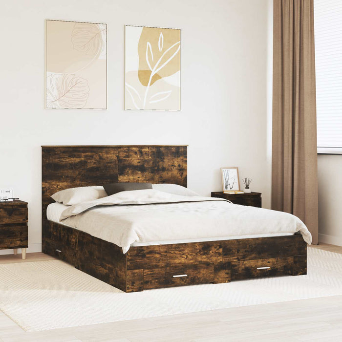 Cadru de pat Stejar fumuriu 150 x 200 cm Lemn compozit - WALTI WALTI