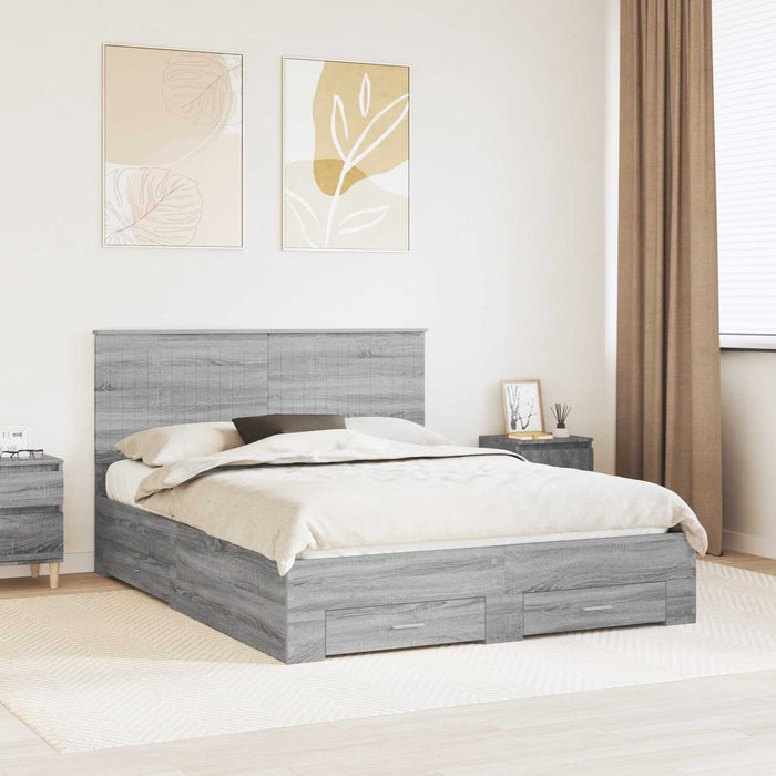 Cadru de pat cu headboard Gri Sonoma 150 x 200 cm Lemn compozit - WALTI WALTI