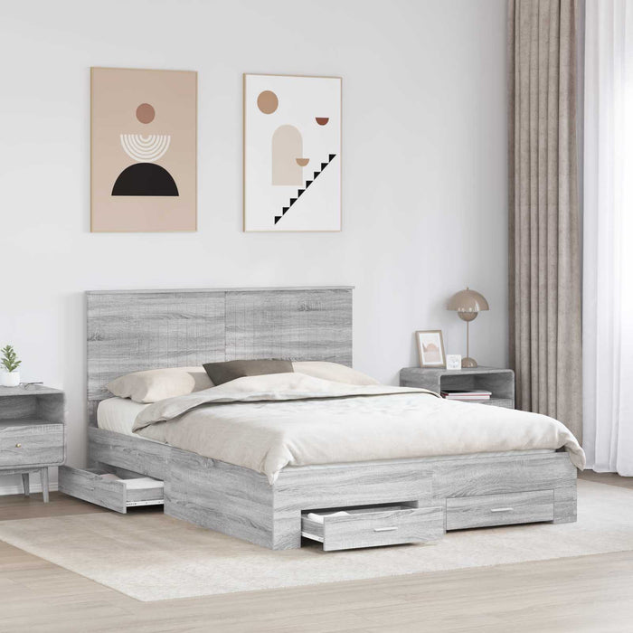 Cadru de pat cu headboard Gri Sonoma 150 x 200 cm Lemn compozit - WALTI WALTI