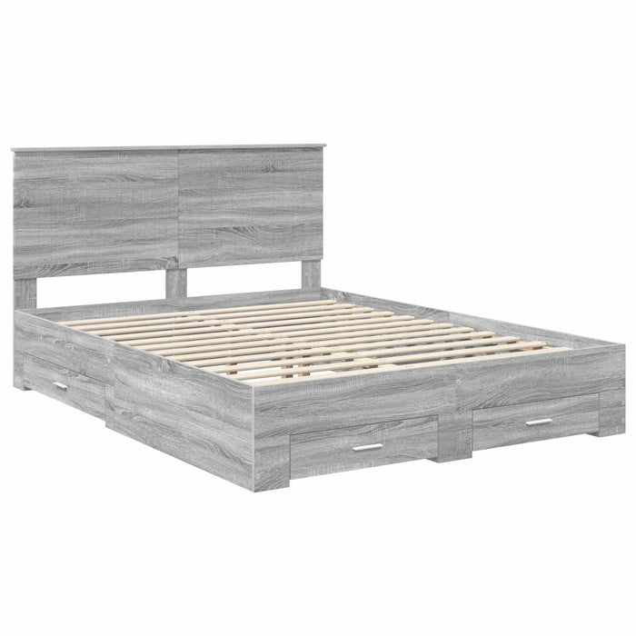 Cadru de pat cu headboard Gri Sonoma 150 x 200 cm Lemn compozit - WALTI WALTI