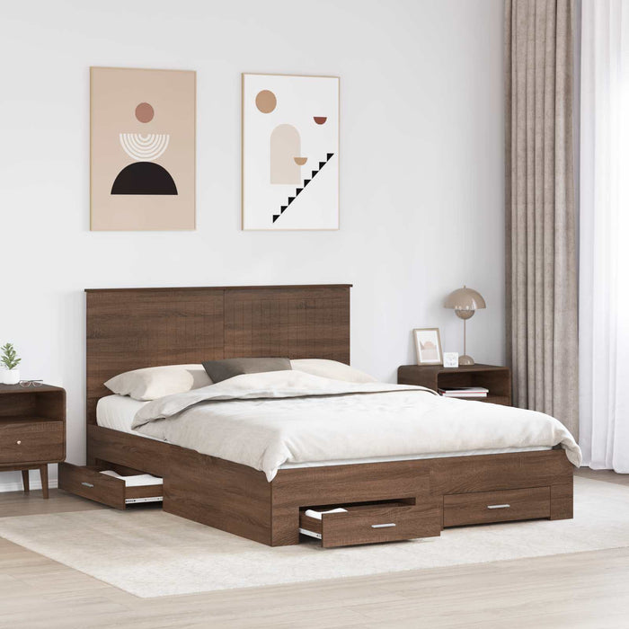 Cadru de pat cu sertar Stejar marron și argintiu 150 x 200 cm WALTI