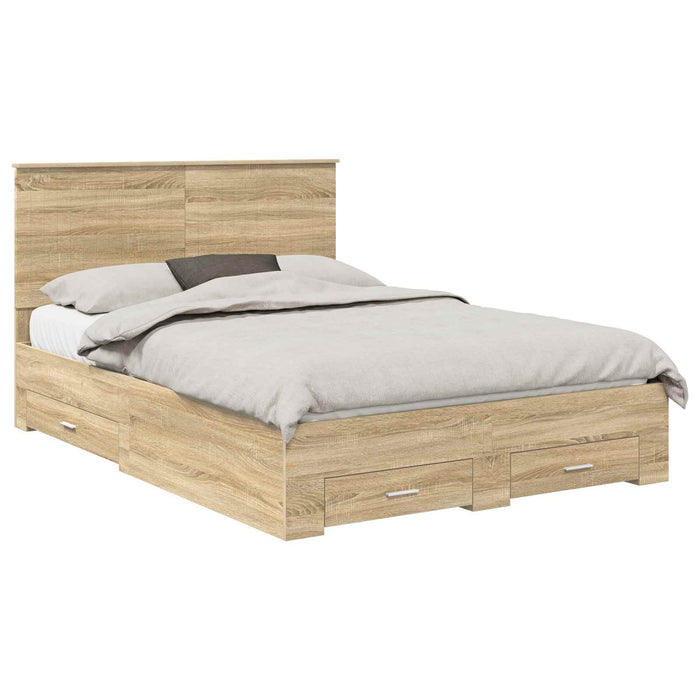 Cadru de pat cu sertar Stejar Sonoma 140 x 190 cm Lemn compozit - WALTI WALTI