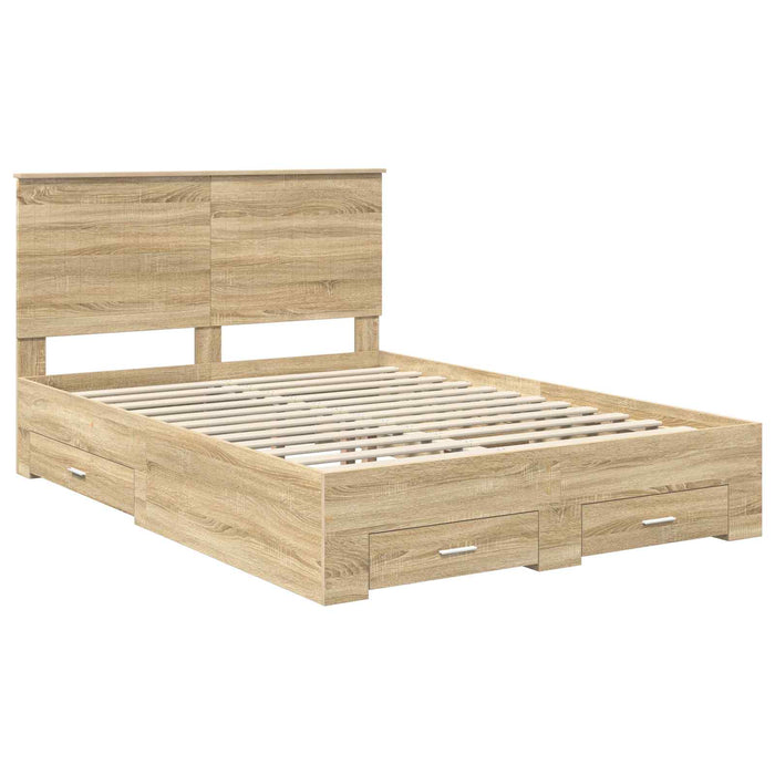 Cadru de pat cu sertar Stejar Sonoma 140 x 190 cm Lemn compozit - WALTI WALTI