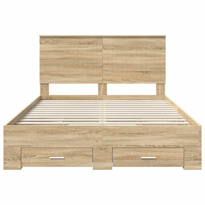 Cadru de pat cu sertar Stejar Sonoma 140 x 190 cm Lemn compozit - WALTI WALTI