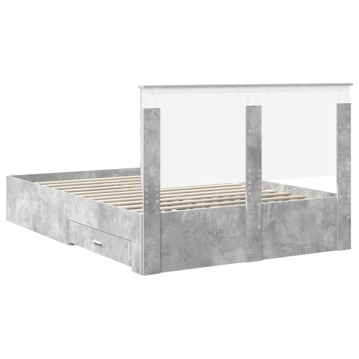 Cadru de pat cu sertar Gri din beton 140 x 190 cm Lemn compozit - WALTI WALTI