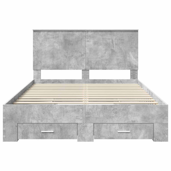 Cadru de pat cu sertar Gri din beton 140 x 190 cm Lemn compozit - WALTI WALTI