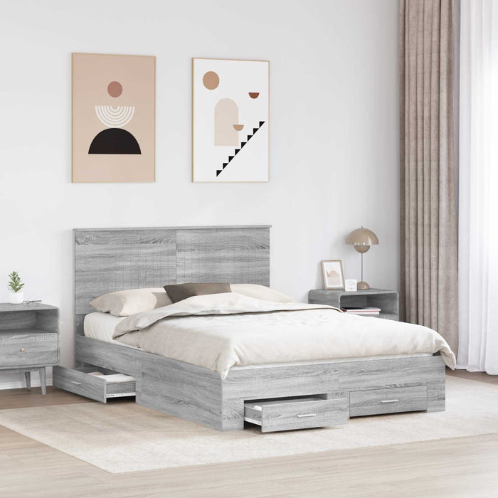 Cadru de pat cu headboard Gri Sonoma 140 x 190 cm Lemn compozit - WALTI WALTI
