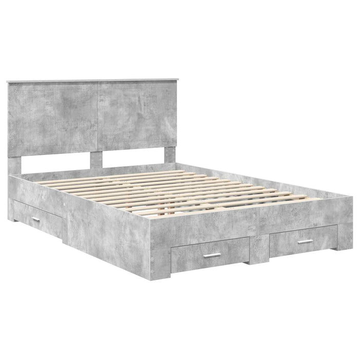 Cadru de pat cu sertar Gri din beton 135 x 190 cm Lemn compozit - WALTI WALTI