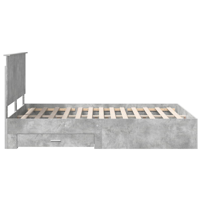Cadru de pat cu sertar Gri din beton 135 x 190 cm Lemn compozit - WALTI WALTI