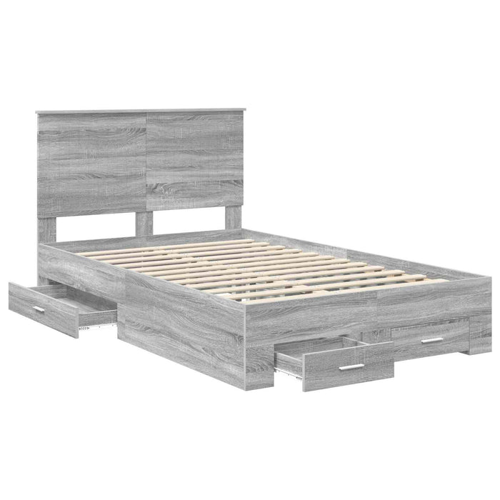 Cadru de pat cu headboard Gri Sonoma 120 x 200 cm Lemn compozit - WALTI WALTI