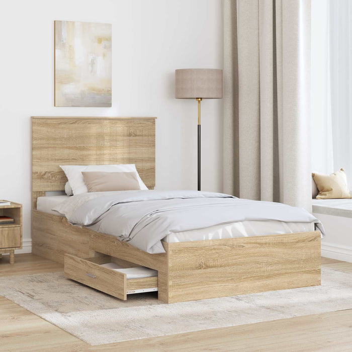 Cadru de pat cu sertar Stejar Sonoma 100 x 200 cm Lemn compozit - WALTI WALTI