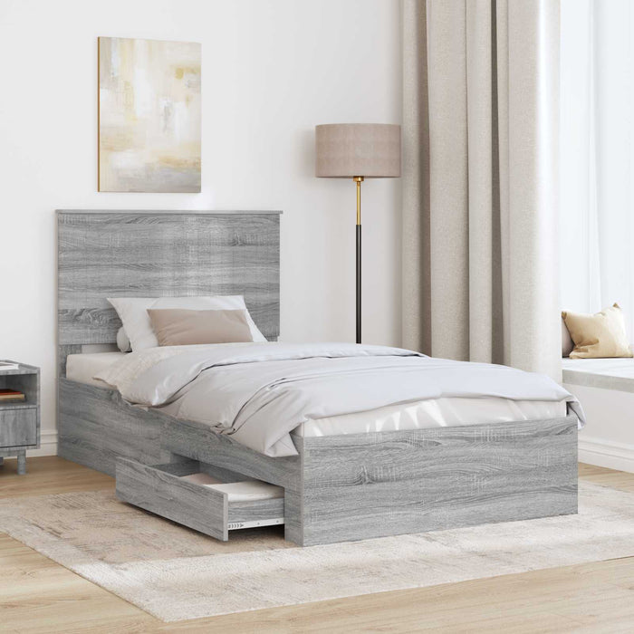 Cadru de pat cu headboard Gri Sonoma 100 x 200 cm Lemn compozit - WALTI WALTI