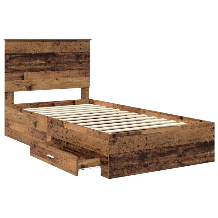 Cadru de pat cu headboard Lemn vechi 100 x 200 cm Lemn compozit - WALTI WALTI