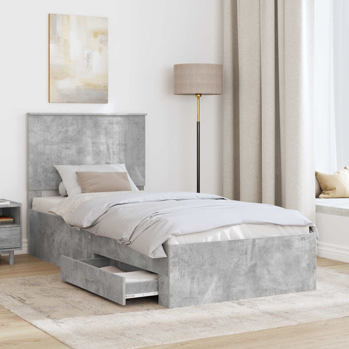 Cadru de pat cu sertar Gri din beton 90 x 200 cm Lemn compozit - WALTI WALTI