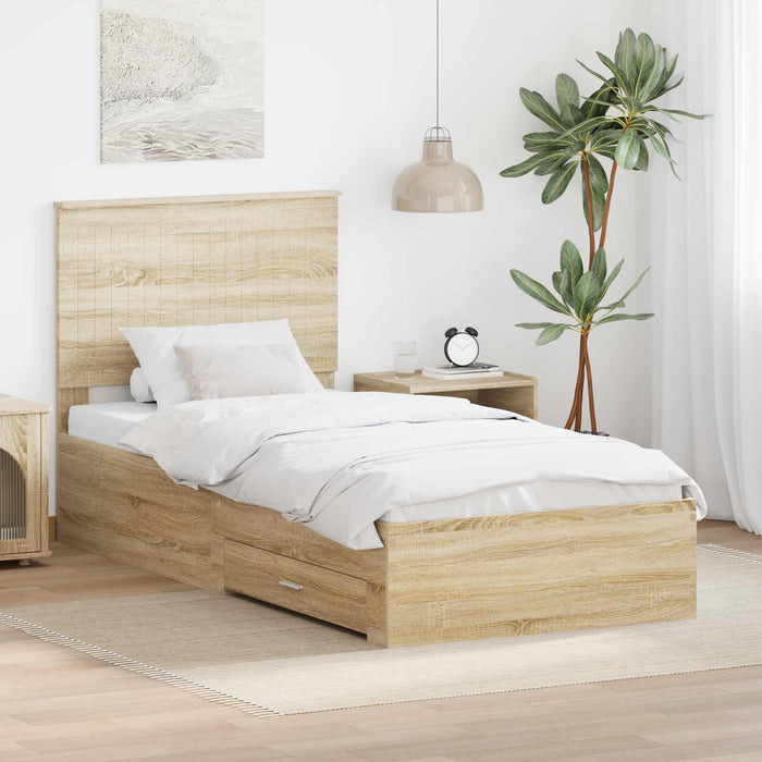 Cadru de pat cu sertar Stejar Sonoma 90 x 190 cm Lemn compozit - WALTI WALTI