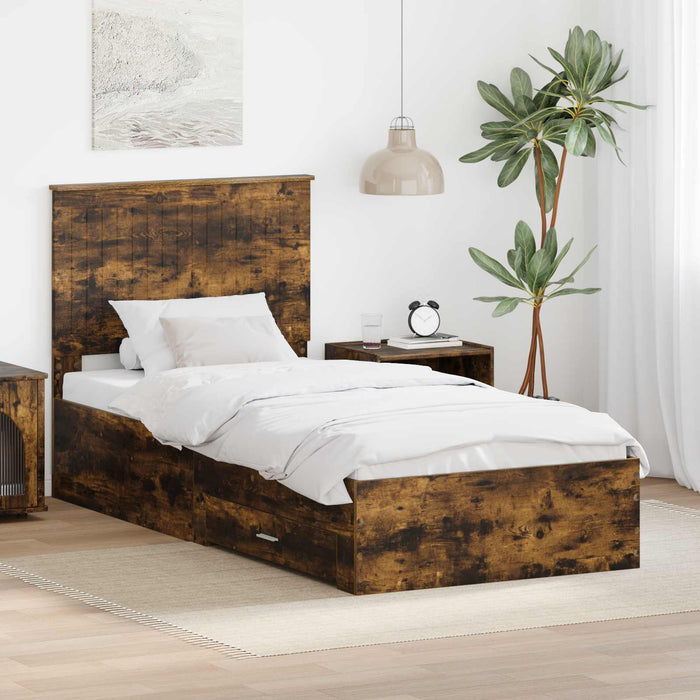 Cadru de pat cu sertar Stejar fumuriu 90 x 190 cm Lemn compozit - WALTI WALTI