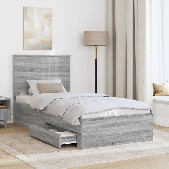 Cadru de pat cu headboard Gri Sonoma 90 x 190 cm Lemn compozit - WALTI WALTI
