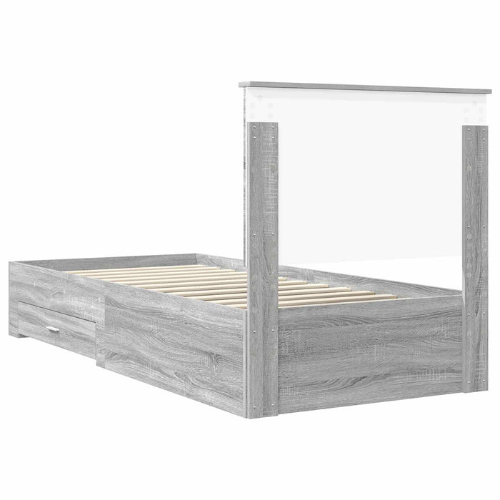 Cadru de pat cu headboard Gri Sonoma 90 x 190 cm Lemn compozit - WALTI WALTI