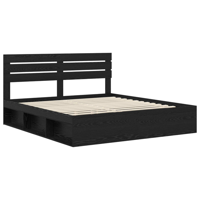 Cadru de pat cu headboard Negru 200 x 200 cm Lemn de pin masiv - WALTI WALTI