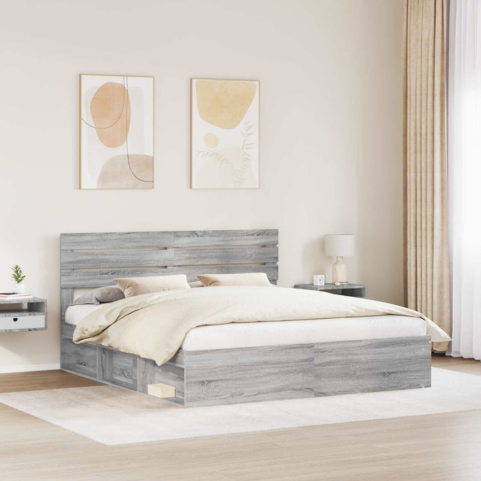 Cadru de pat Gri Sonoma 200 x 200 cm Lemn de pin masiv - WALTI WALTI